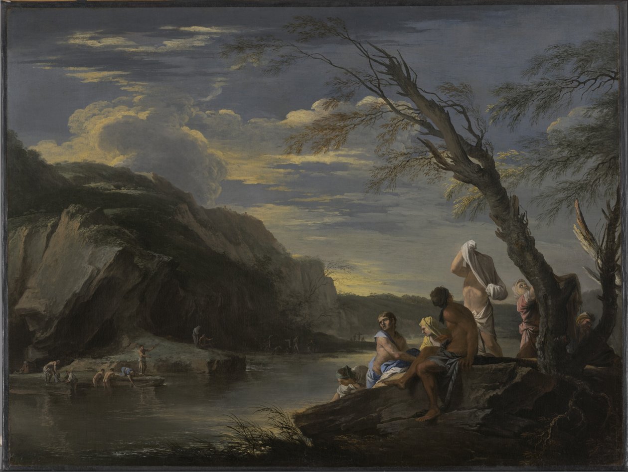 Paisagem com banhistas, c.1660 de Salvator Rosa