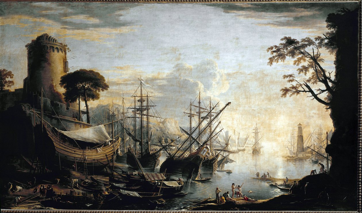 Marina do porto. Pintura de Salvator Rosa de Salvator Rosa
