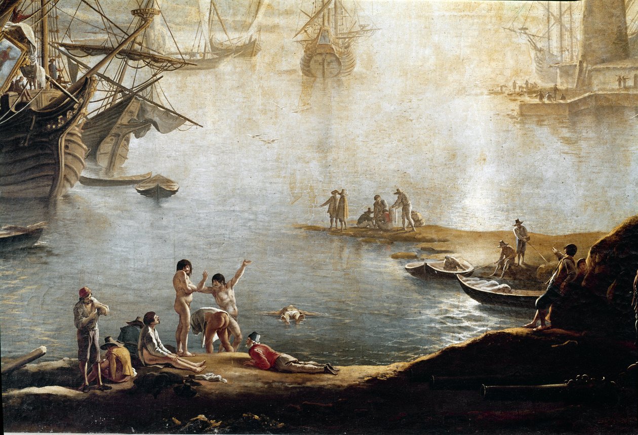 Marina do porto, detalhe (óleo sobre tela de Salvator Rosa