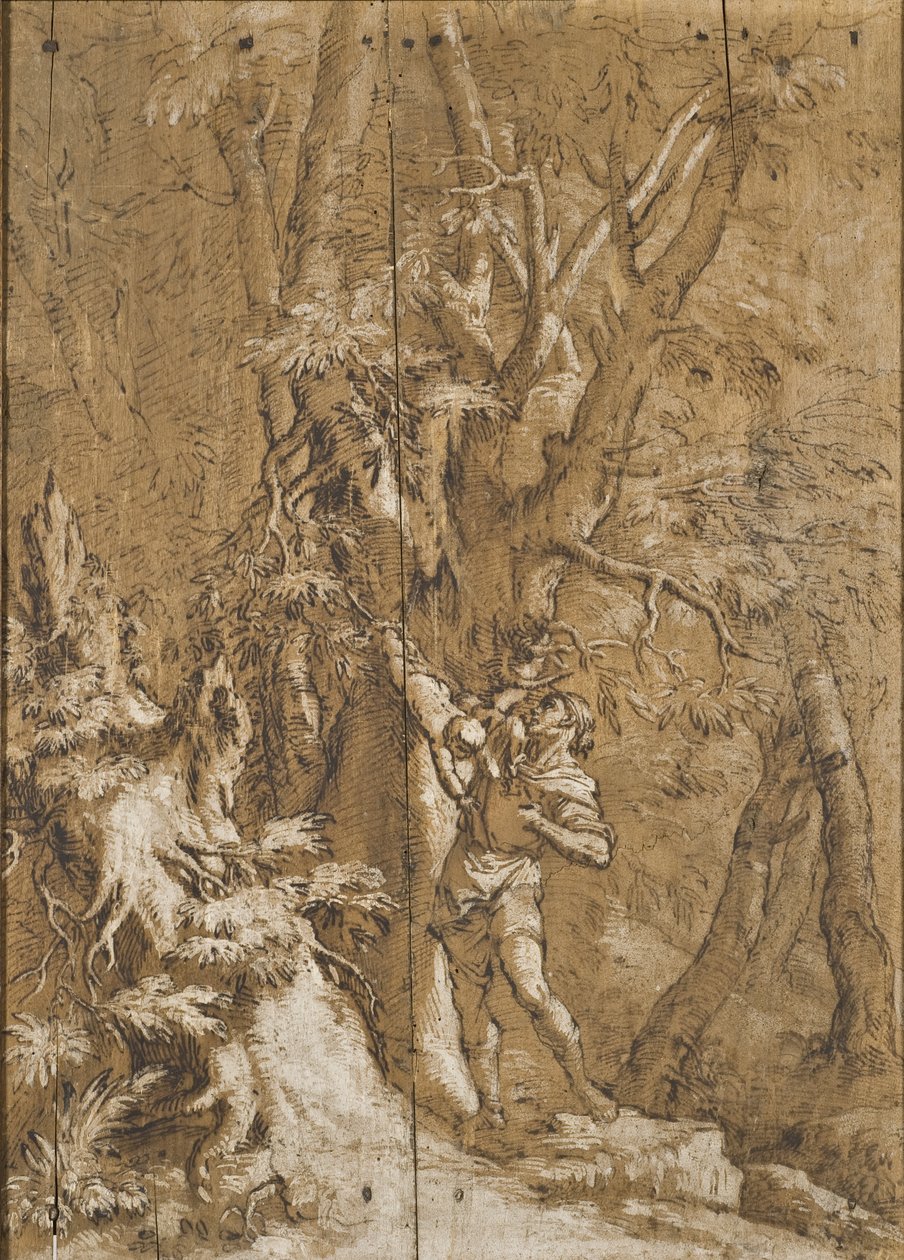 Oedipe abandonne - O Édipo Abandonado, de Rosa, Salvatore (1615-1673). Óleo sobre madeira. Dimensão : 65x45 cm. Nationalmuseum Stockholm de Salvator Rosa