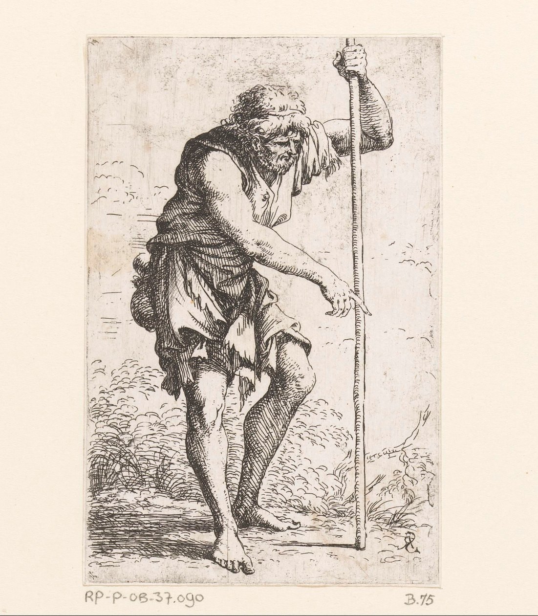 Velho com uma vara Pequenas figuras (título da série) Figurine (título da série) de Salvator Rosa
