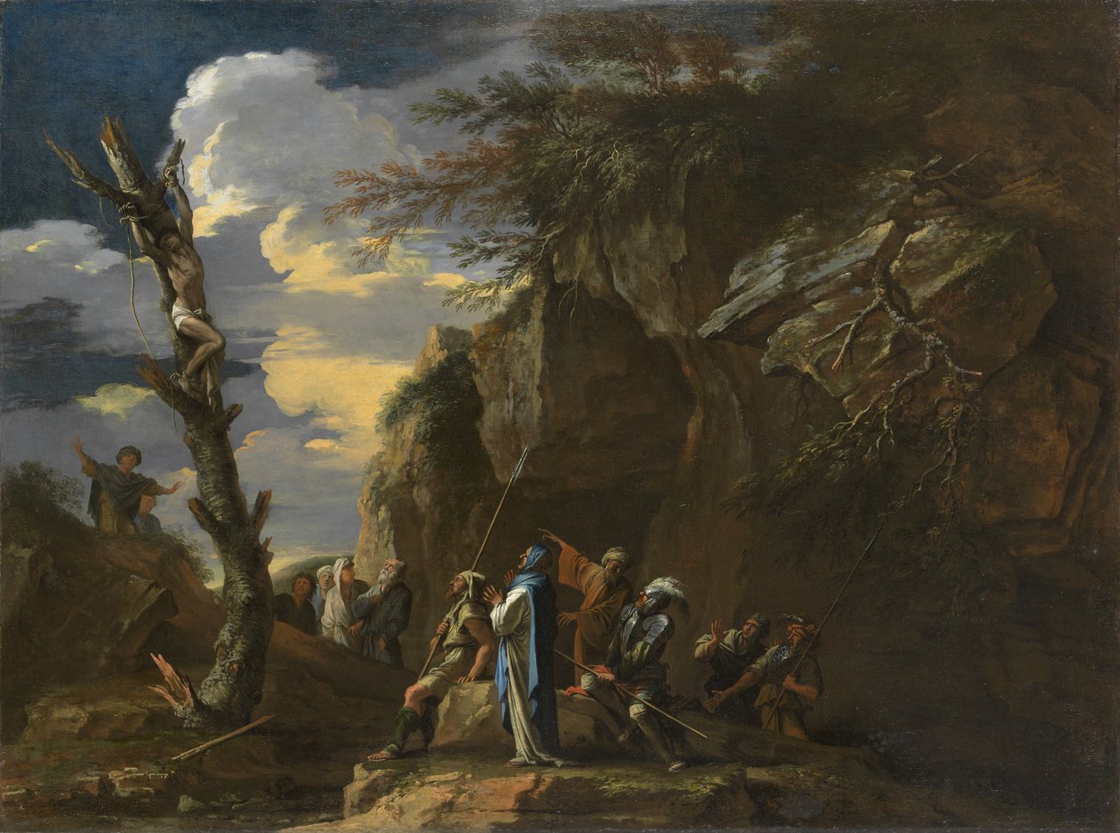 Crucificação dos Policratos, c.1664 (óleo sobre tela) de Salvator Rosa