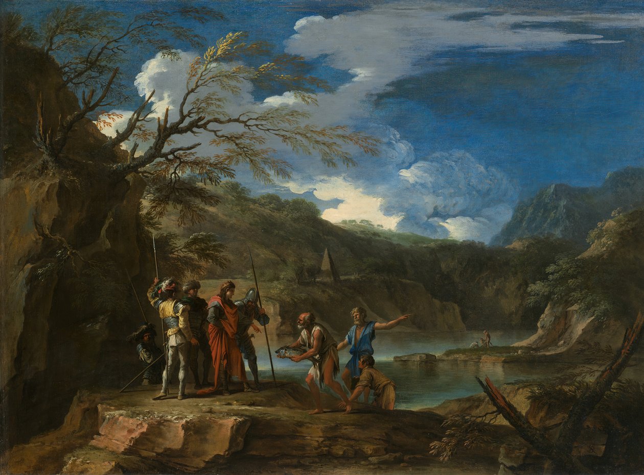 Polícrates e o Pescador, c. 1664. de Salvator Rosa