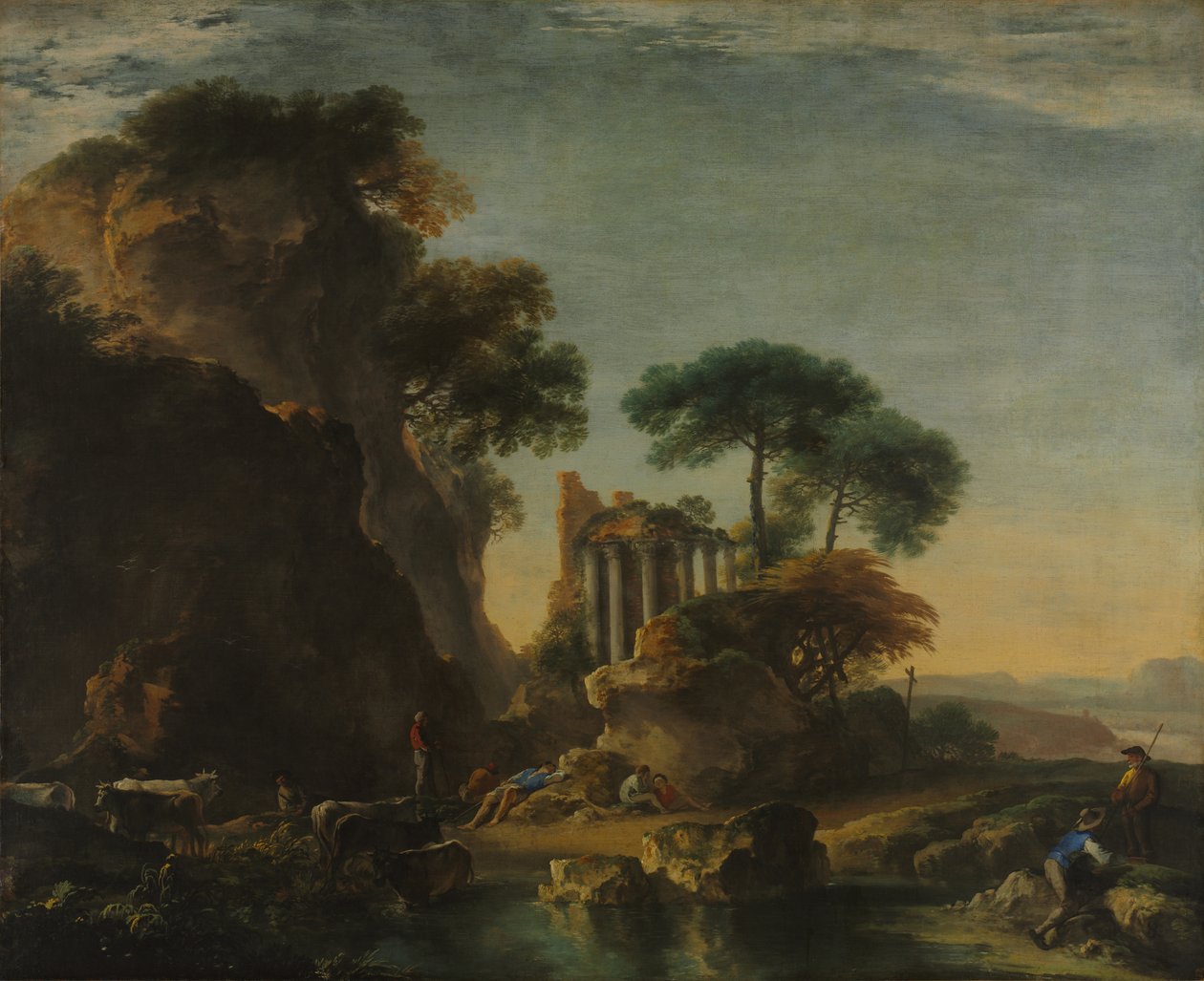 Ruínas numa paisagem rochosa, c.1640 (óleo sobre tela) de Salvator Rosa