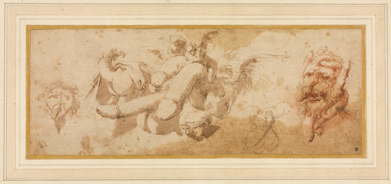 Folha A Estudos Satíricos (Amorini Riding Folly) de Salvator Rosa
