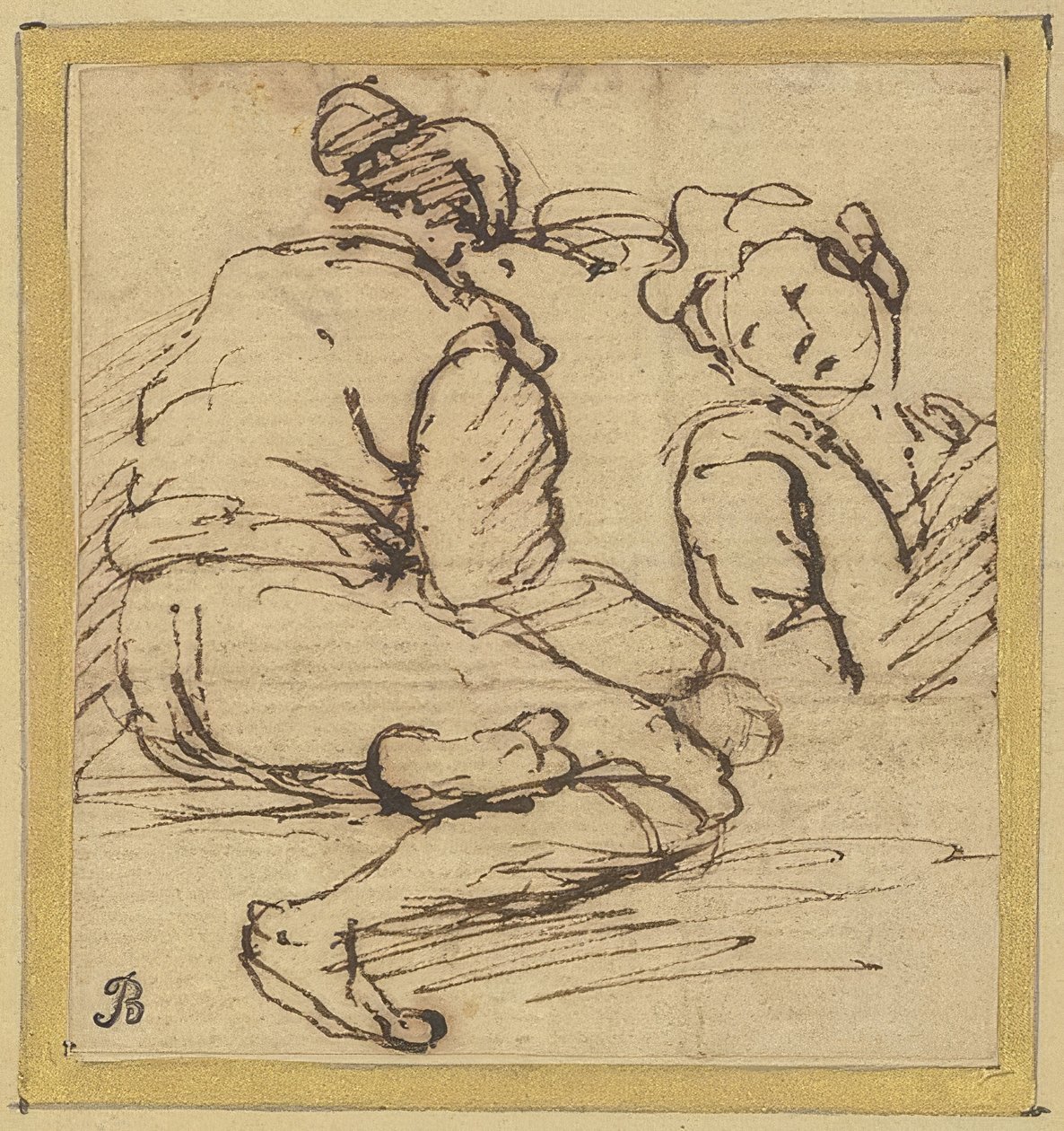 Homem sentado e meia figura de Salvator Rosa