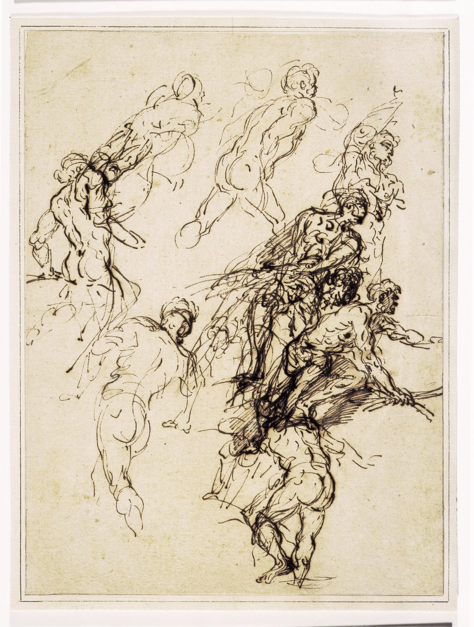 Esboços para figuras masculinas movendo-se vigorosamente para a direita de Salvator Rosa