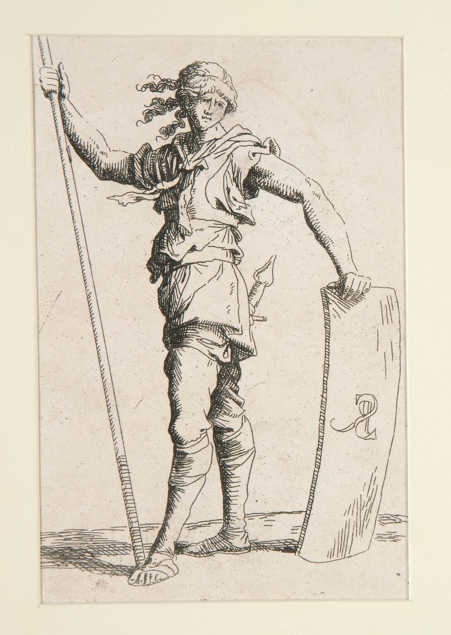 Soldado com Lança e Escudo de Salvator Rosa