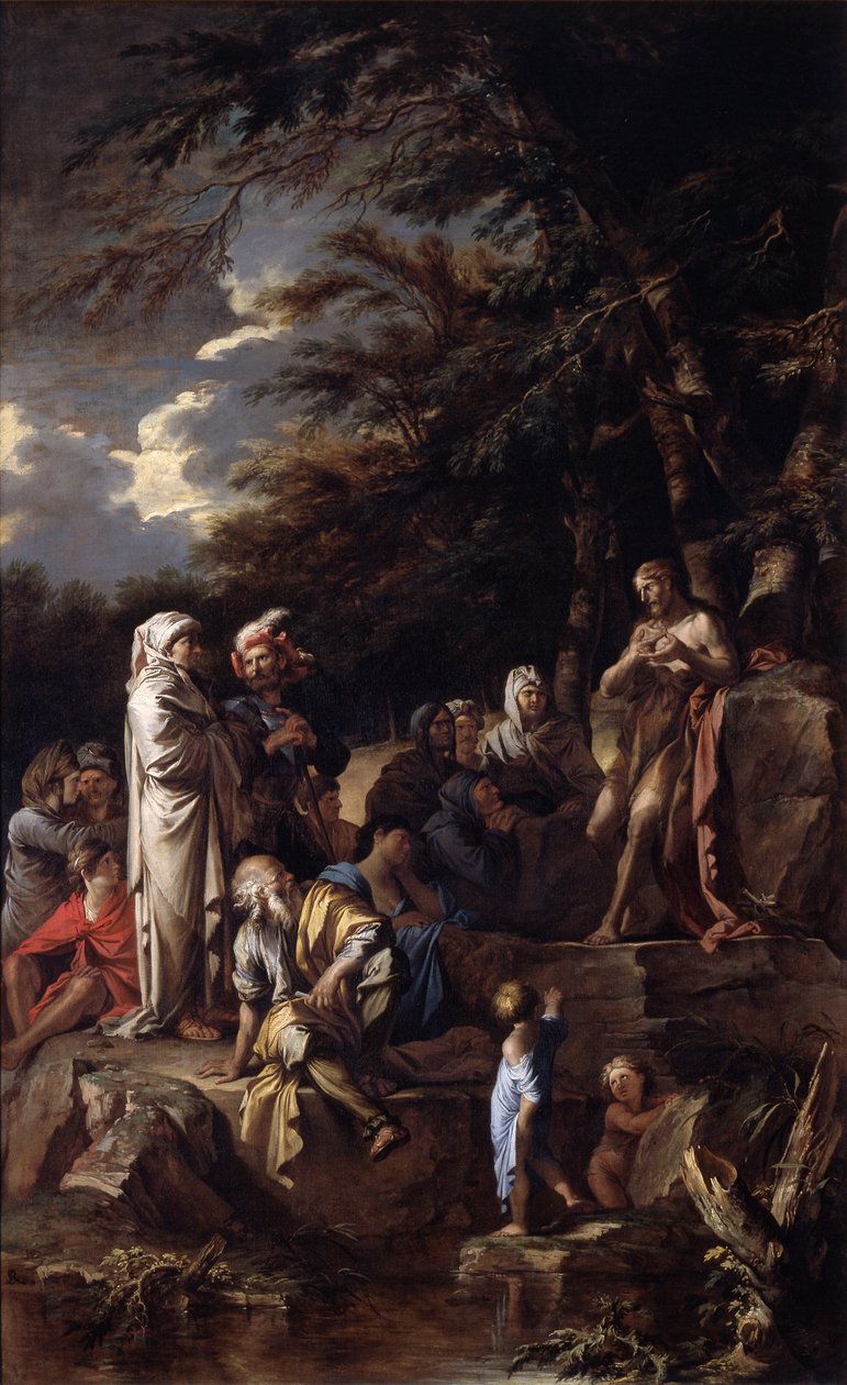 São João Batista pregando no deserto, c.1660 (óleo sobre tela) de Salvator Rosa