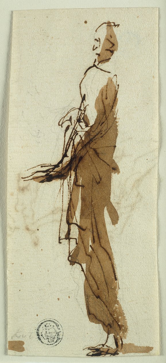 Figura de pé drapeada de perfil (anverso); Massacre dos Inocentes (verso) de Salvator Rosa
