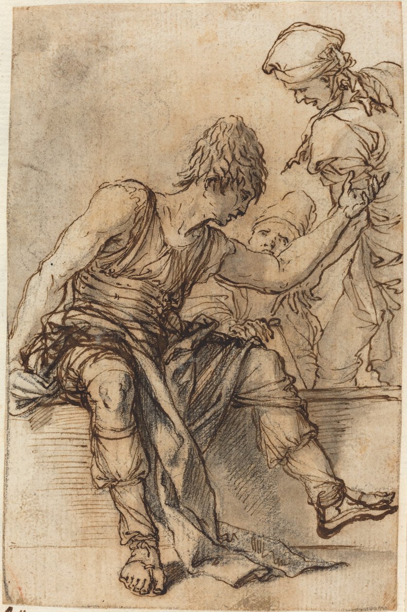 Jovens sentados em uma parede conversando com dois homens de Salvator Rosa