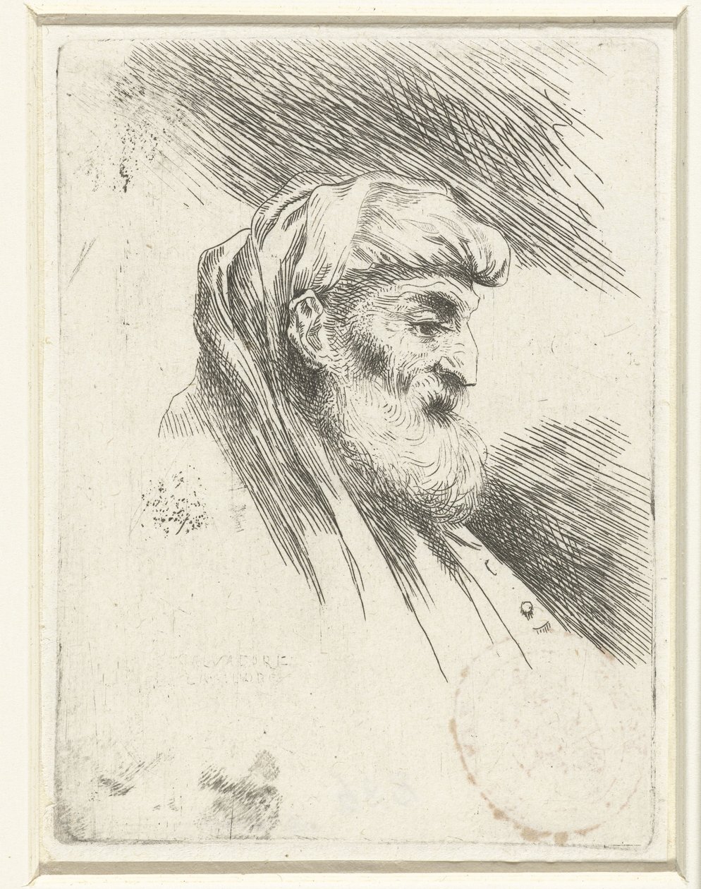 Cabeça de um homem velho com barba
Pequeno estudo de cabeças com protectores de cabeça orientais (título da série) de Salvatore Castiglione (signed by artist)