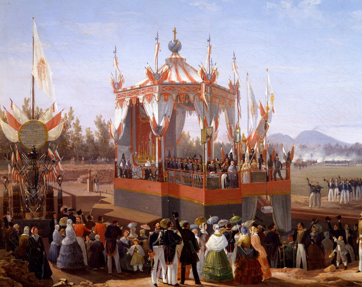 Francisco I e Maria Isabel na cerimônia oficial no Arsenal de Nápoles, por Salvatore Fergola (1799-1874), Detalhe, Itália de Salvatore Fergola