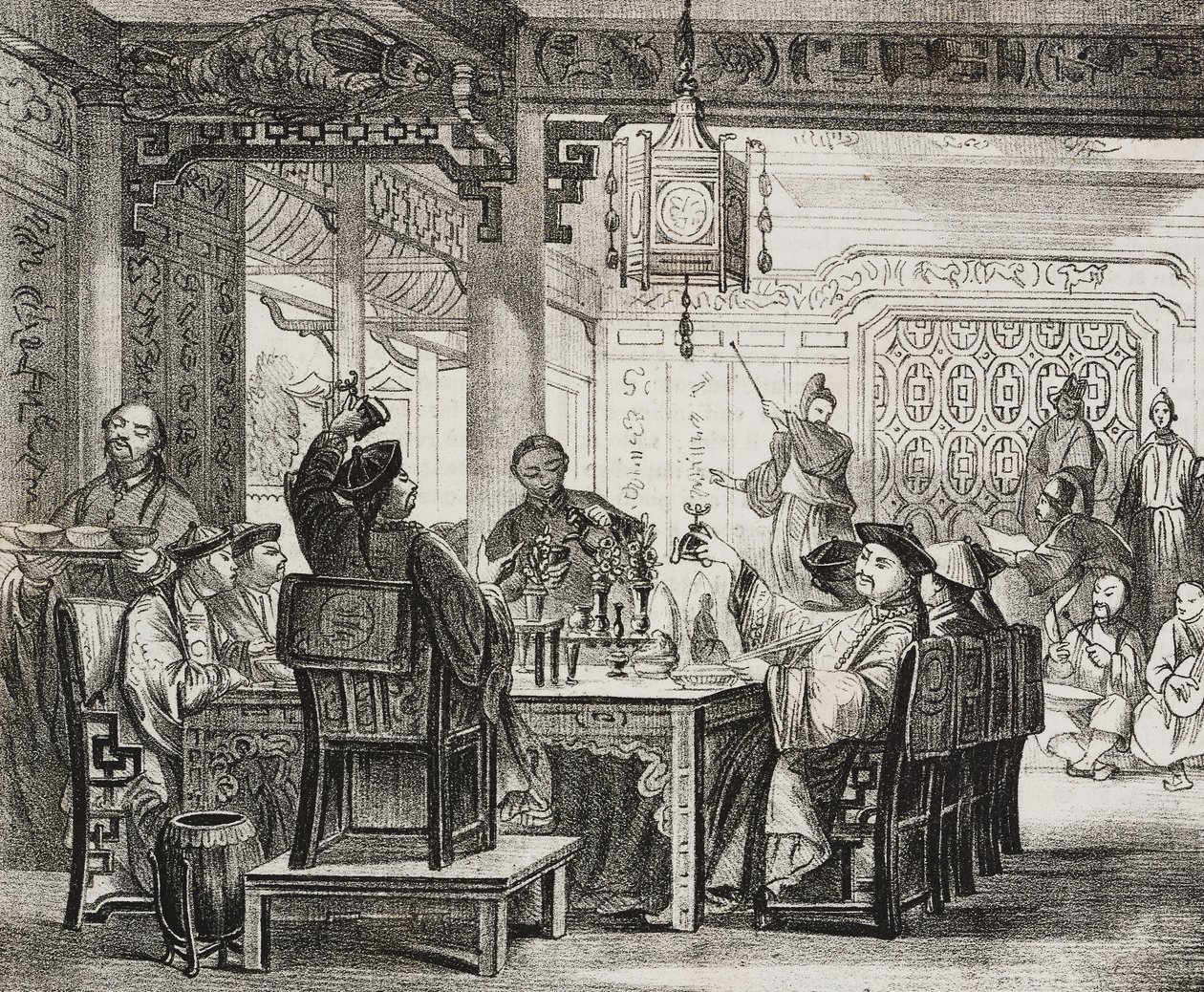 Um rico banquete chinês, litografia de Salvatore Puglia de Poliorama Pittoresco, n 11, 19 de Outubro de Salvatore Puglia