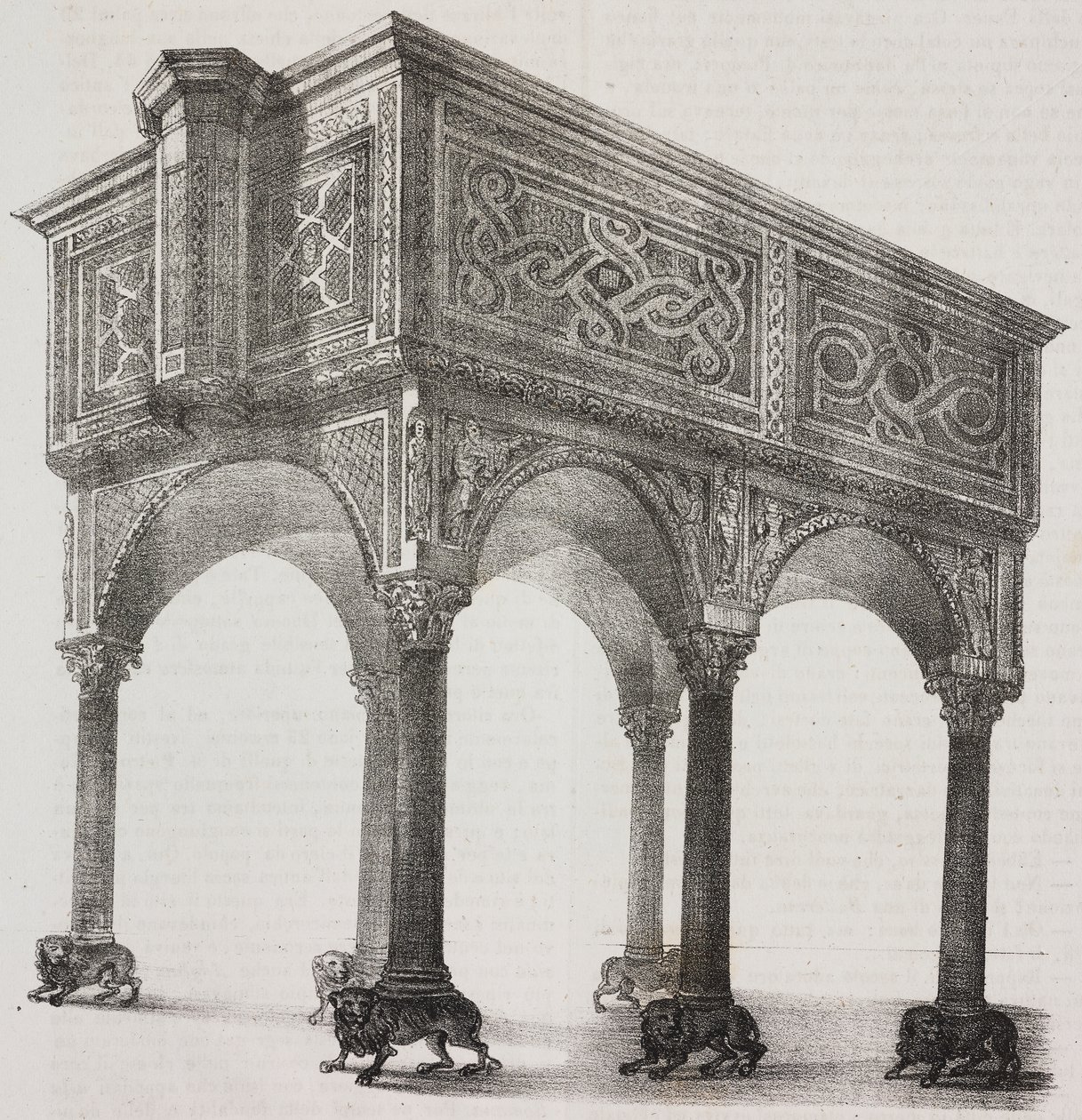 Antigo ambão na catedral de Sessa Aurunca, Campania, Itália, litografia de Salvatore Puglia após desenho de Pasquale Mattei (1813-1879) de Poliorama Pittoresco, n 43, 31 de Maio de Salvatore Puglia