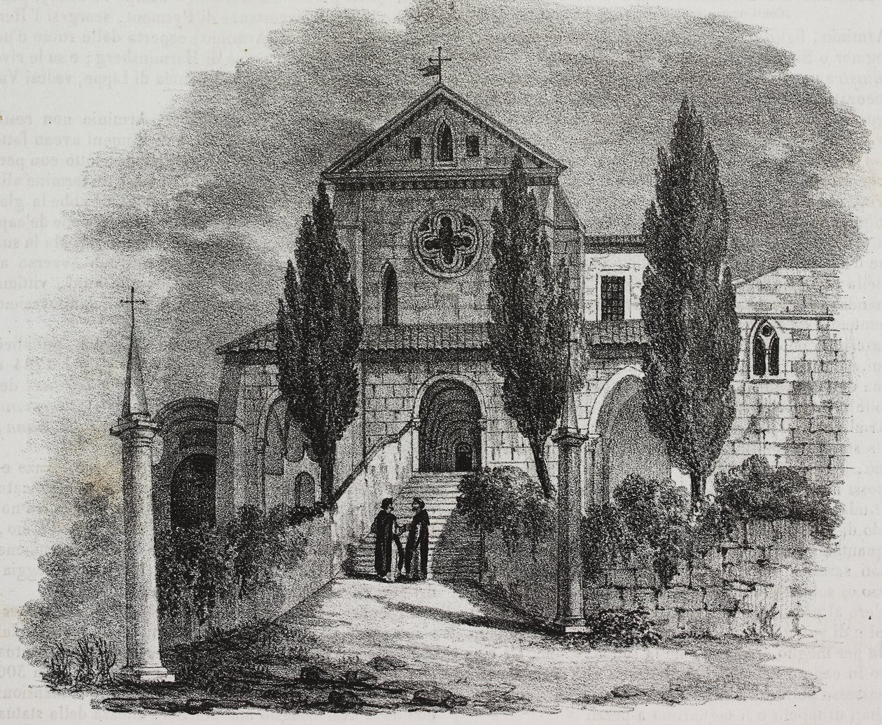 Abadia de Casamari, Veroli, Lazio, Itália, litografia de Salvatore Puglia de Poliorama Pittoresco, n 47, 1 de Julho de Salvatore Puglia