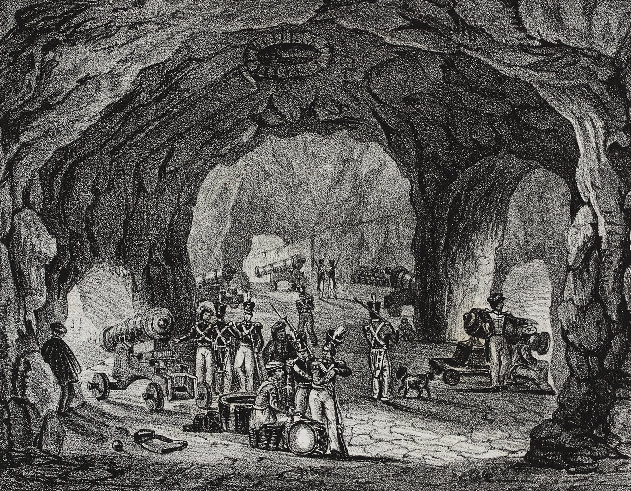 Caverna perto de Rock of Gibraltar, Espanha, litografia de Salvatore Puglia de Poliorama Pittoresco, n 20, 24 de Dezembro de Salvatore Puglia