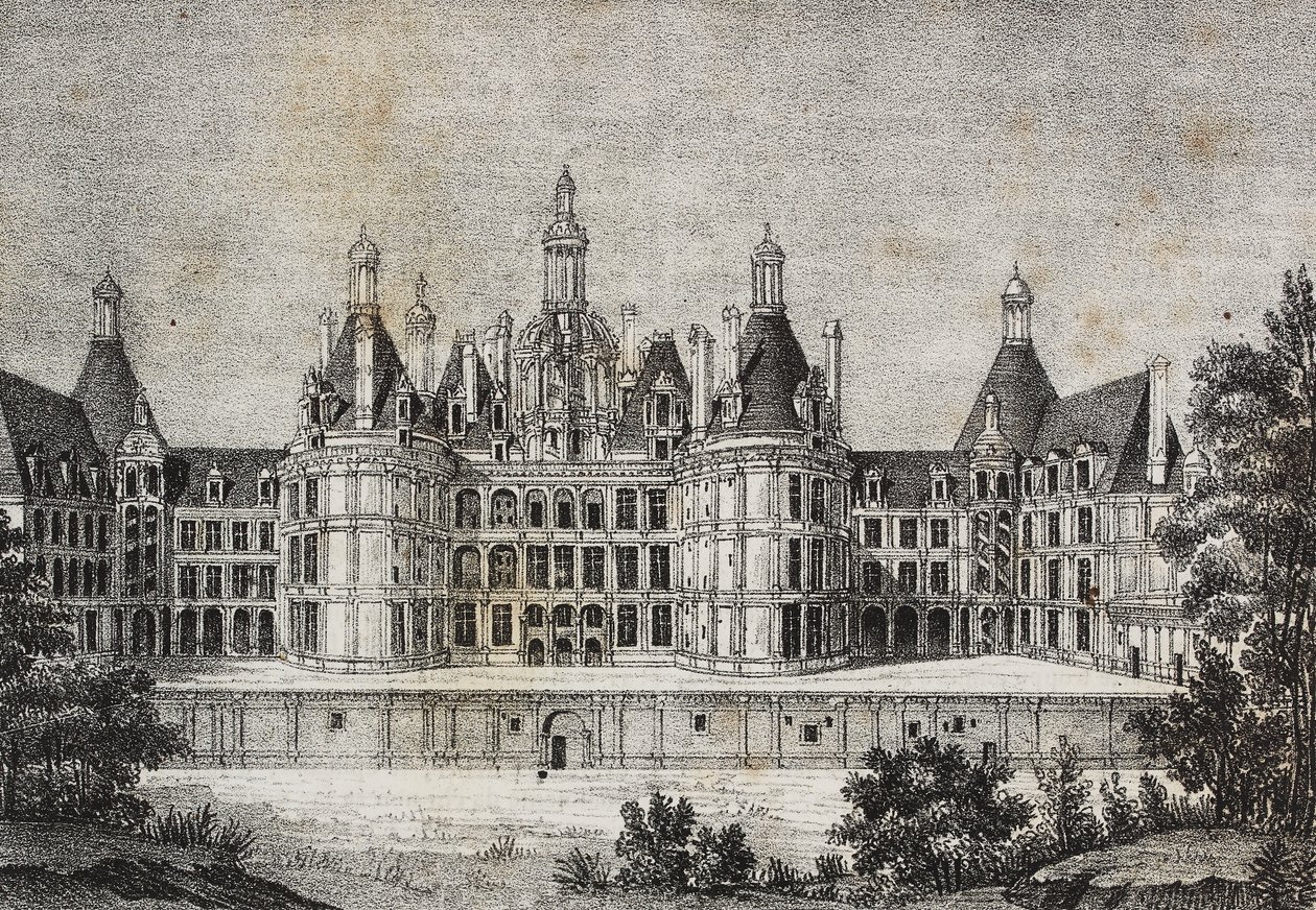 Castelo de Chambord, França, litografia de Salvatore Puglia de Poliorama Pittoresco, n 39, 6 de Maio de Salvatore Puglia