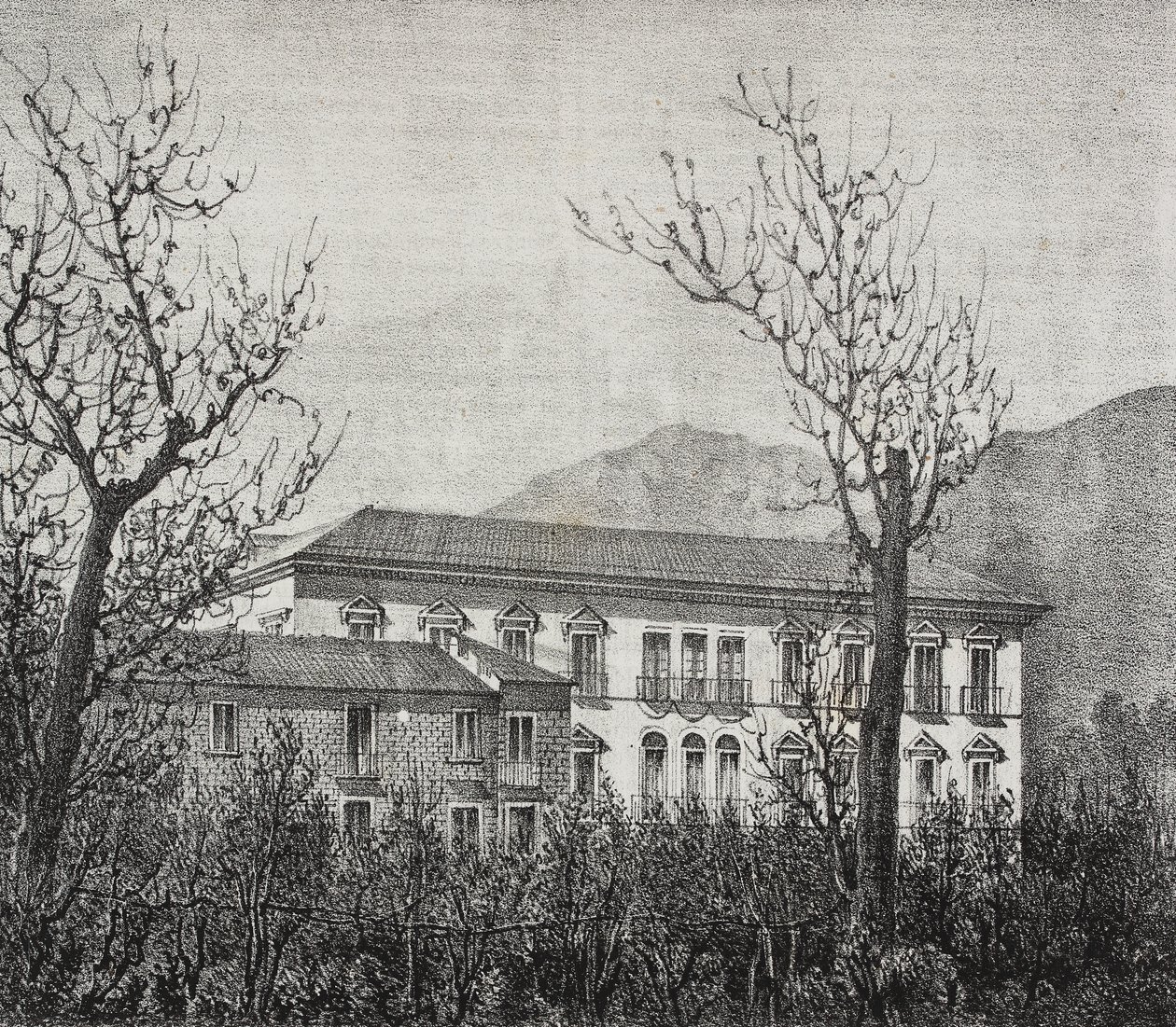 Colégio de Avellino, Campânia, Itália, litografia de Salvatore Puglia de Poliorama Pittoresco, n 2, 20 de Agosto de Salvatore Puglia
