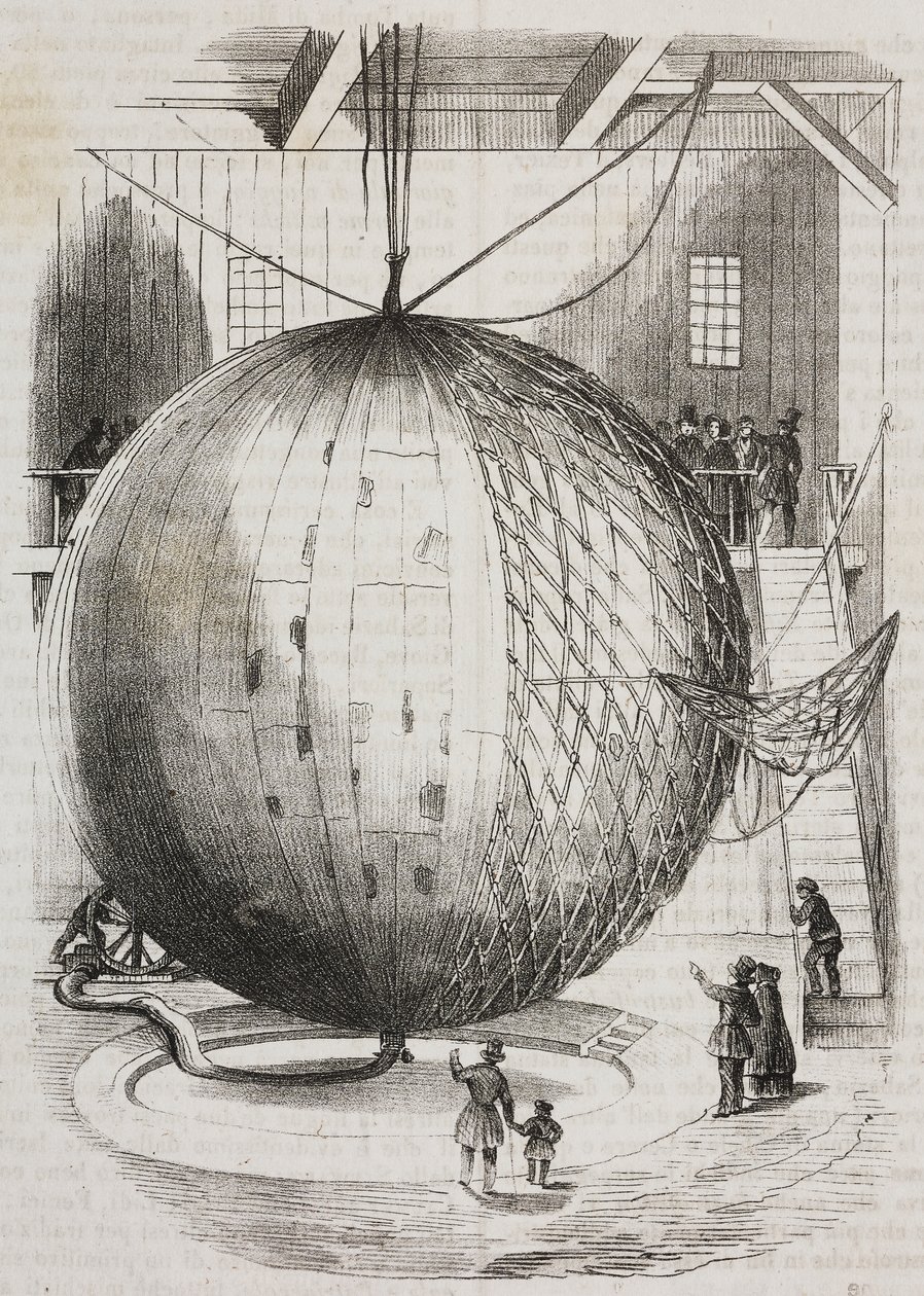 Balão de cobre de ar quente inventado por Edmond Marey-Monge, França, litografia de Salvatore Puglia de Poliorama Pittoresco, n 41, 18 de Maio de Salvatore Puglia