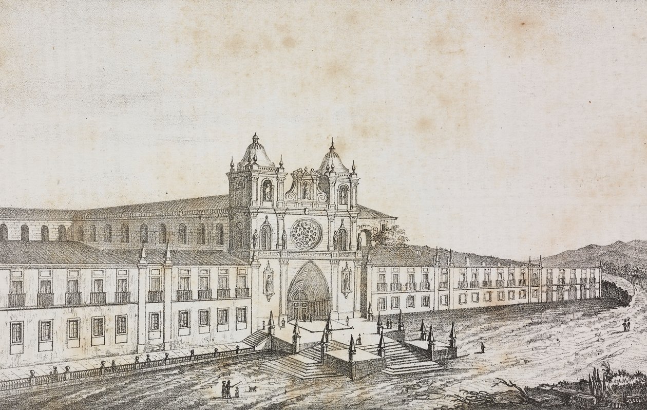 Fachada do mosteiro de Alcobaça, Portugal, litografia de Salvatore Puglia de Poliorama Pittoresco, n 50, 19 de Julho de Salvatore Puglia