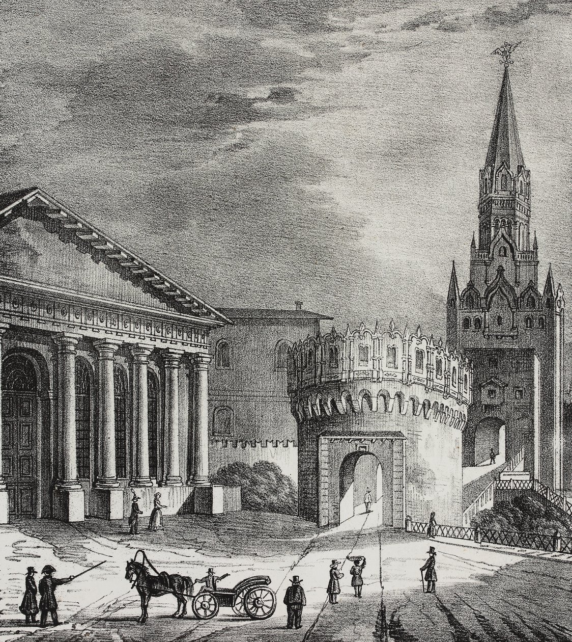 Porta da Torre de Troitskaya (Trinity Tower), Kremlin, Moscovo, Rússia, litografia de Salvatore Puglia de Poliorama Pittoresco, n 22, 7 de Janeiro de Salvatore Puglia