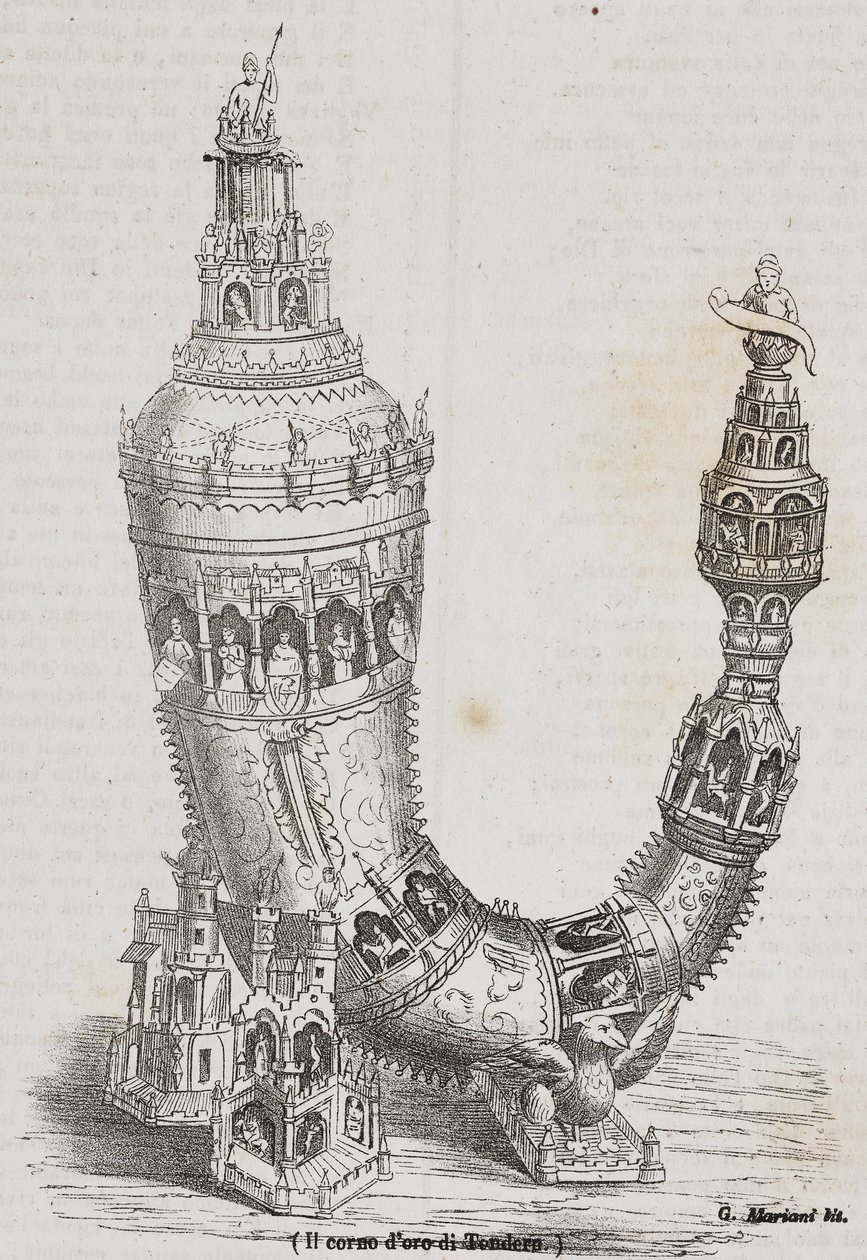 Golden Horn of Tonder, Dinamarca, litografia de Salvatore Puglia de Poliorama Pittoresco, n 24, 20 de Janeiro de Salvatore Puglia
