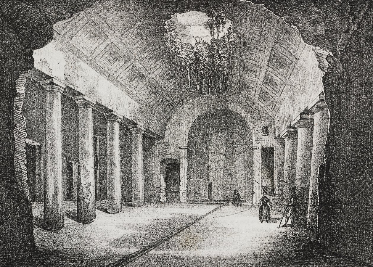 Sala na antiga villa do Príncipe de Caposele em Formia, Lazio, Itália, litografia de Salvatore Puglia de Poliorama Pittoresco, n 23, 11 de Janeiro de Salvatore Puglia