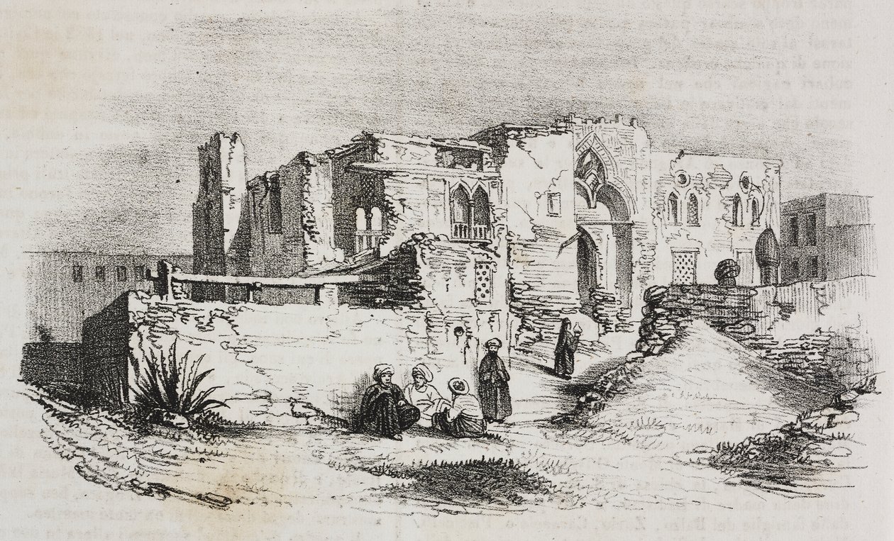Casa onde Louis IX foi preso em Mansura, Egipto, litografia de Salvatore Puglia de Poliorama Pittoresco, n 9, 5 de Outubro de Salvatore Puglia