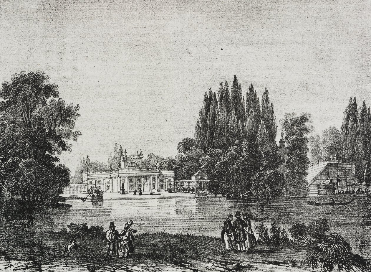 Palácio Lazienki, Varsóvia, Polónia, litografia de Salvatore Puglia de Poliorama Pittoresco, n 48, 9 de Julho de Salvatore Puglia