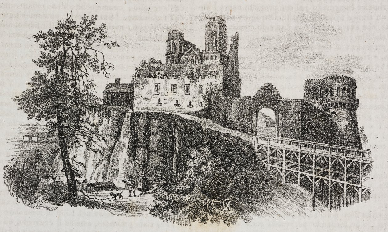 Castelo de Ostroh, Ucrânia, litografia de Salvatore Puglia de Poliorama Pittoresco, n 30, 1 de Março de Salvatore Puglia