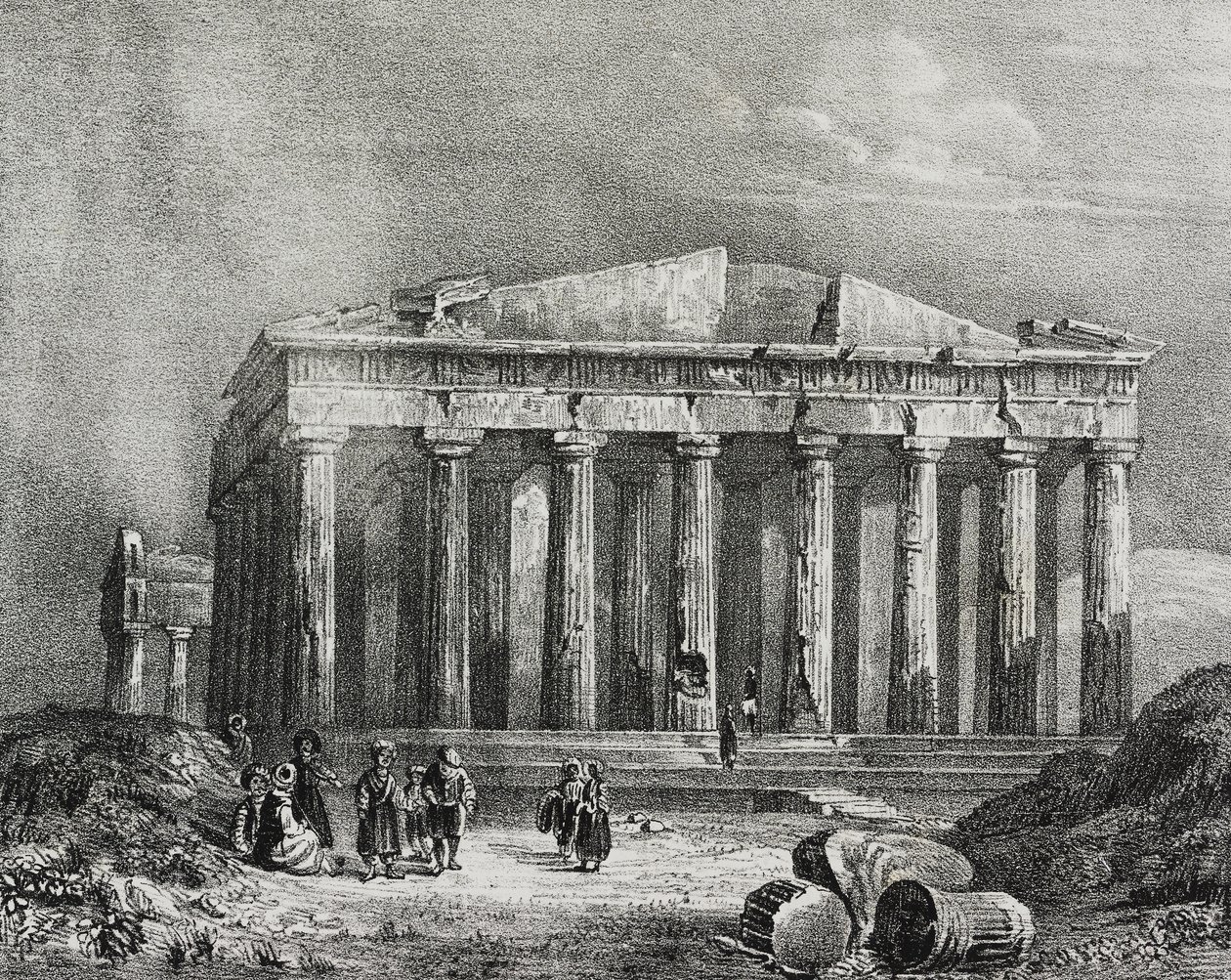 Parthenon, Acrópole de Atenas, Grécia, litografia de Salvatore Puglia de Poliorama Pittoresco, n 32, 19 de Março de Salvatore Puglia