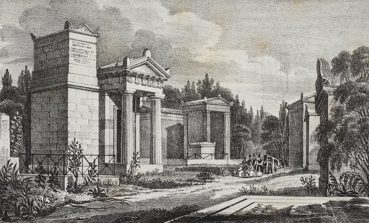 Cemitério Pere-Lachaise, Paris, França, litografia de Salvatore Puglia de Poliorama Pittoresco, n 19, 17 de Dezembro de Salvatore Puglia