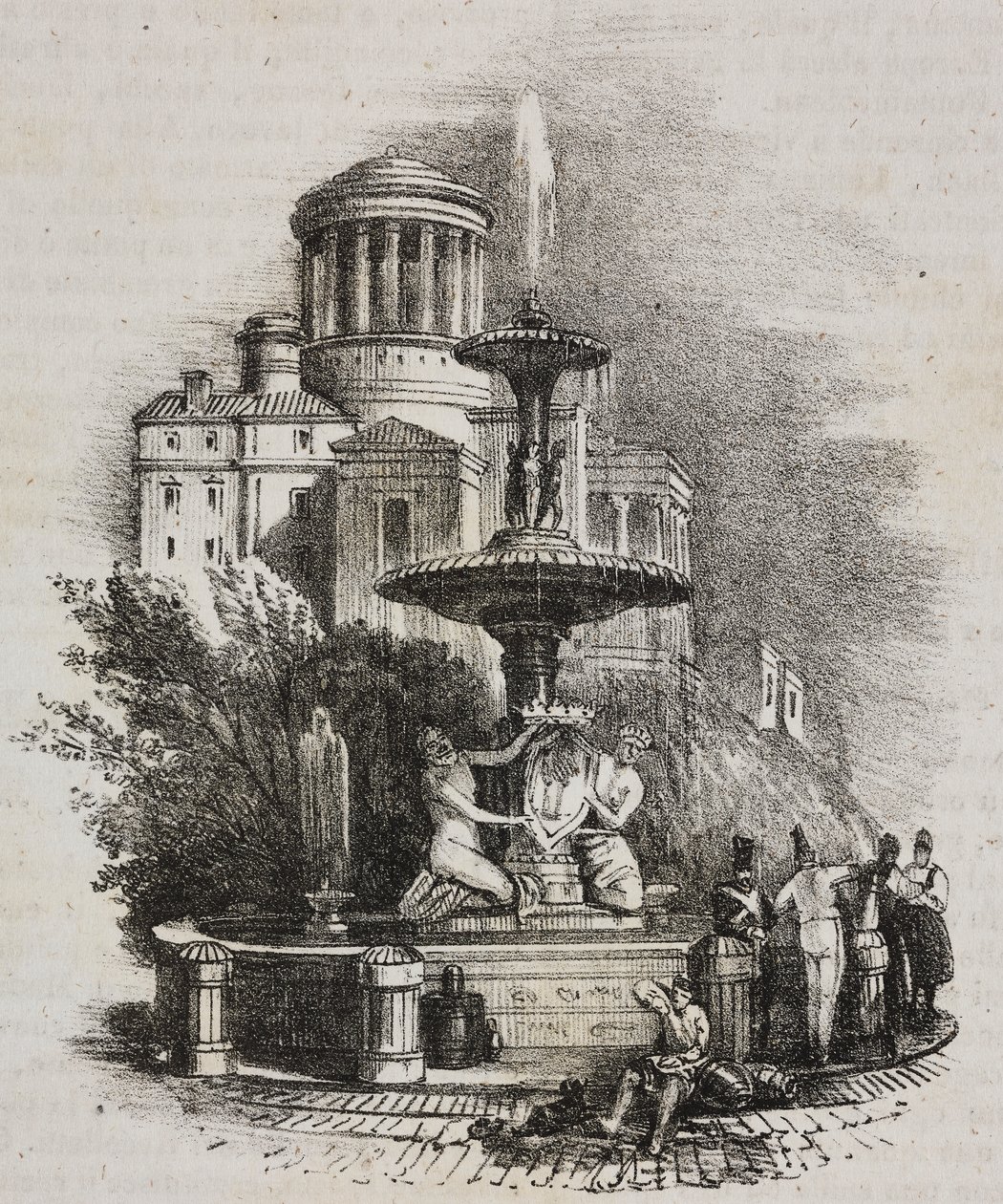 Fonte do Prado, Madrid, Espanha, litografia de Salvatore Puglia de Poliorama Pittoresco, n 39, 4 de Maio de Salvatore Puglia