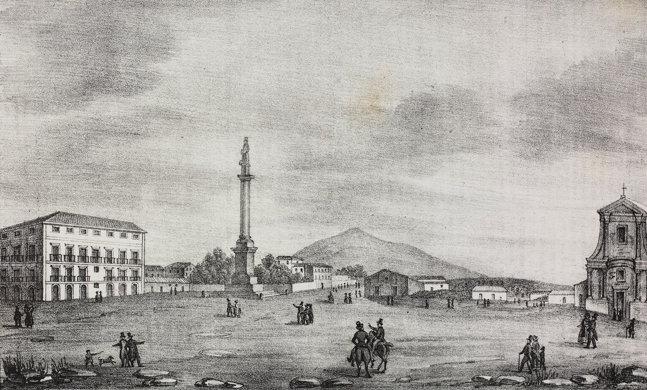 Praça da Estátua em Catania, Sicília, Itália, litografia de Salvatore Puglia de Poliorama Pittoresco, n 15, 19 de Novembro de Salvatore Puglia