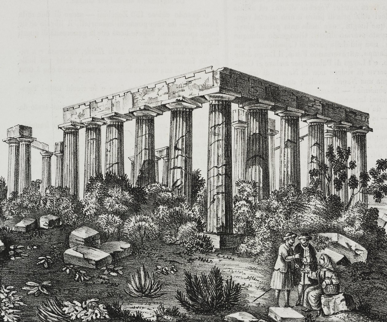 Templo de Apolo no Monte Panellenius, Grécia, litografia de Salvatore Puglia de Poliorama Pittoresco, n 40, 14 de Maio de Salvatore Puglia