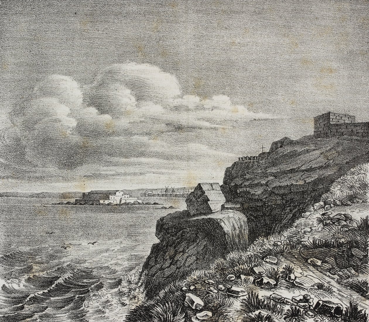 Tumba para François-Rene de Chateaubriand em Saint-Malo, França, litografia de Gaetano Riccio de Poliorama Pittoresco, n 32, 18 de Março de Salvatore Puglia