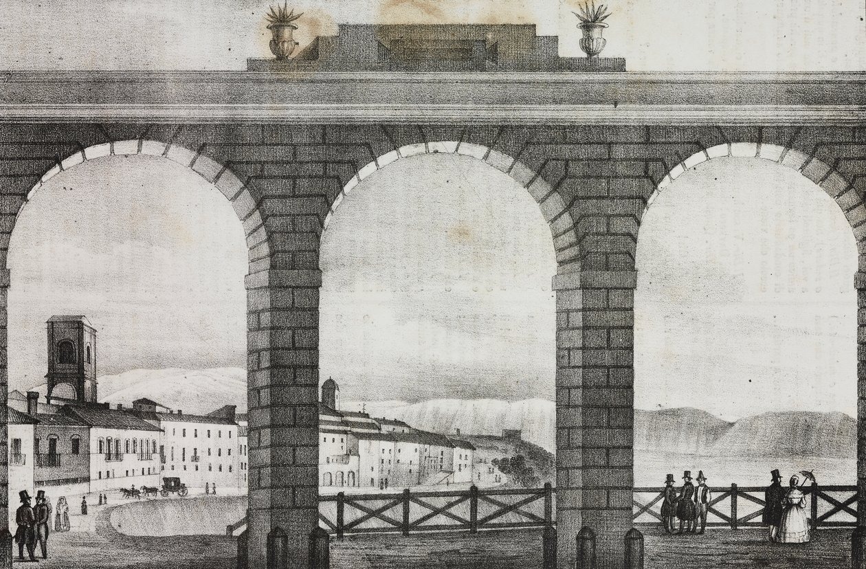 Vista de Chieti da Piazza Grande, Itália, litografia de Salvatore Puglia de Poliorama Pittoresco, n 2, 21 de Agosto de Salvatore Puglia