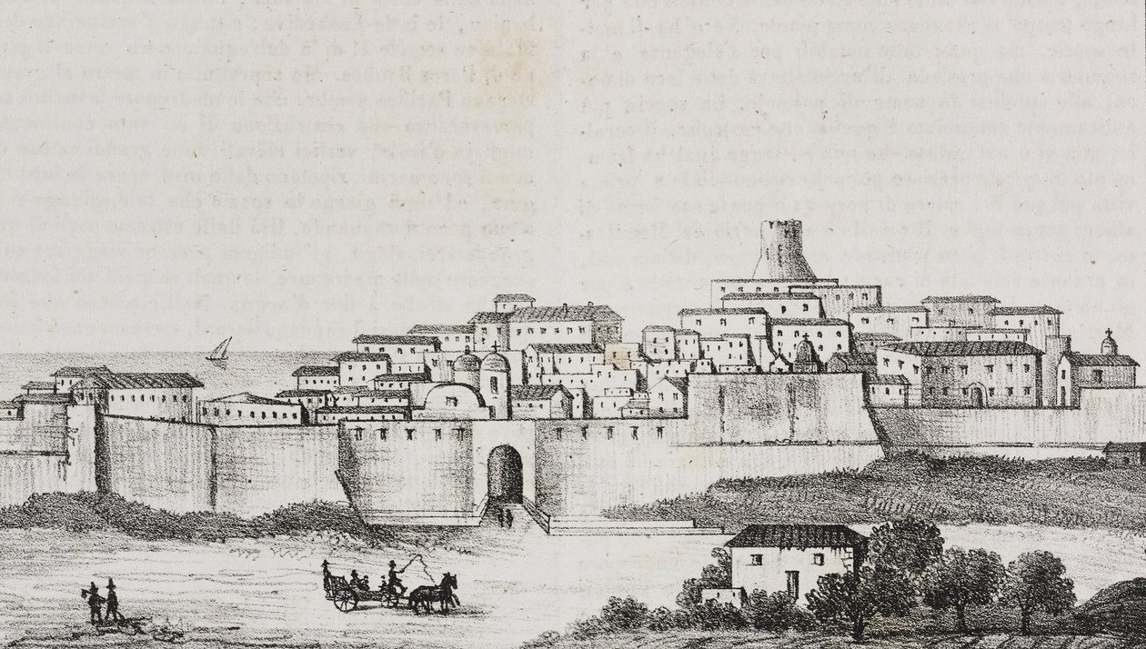 Vista de Crotone, Calabria, Itália, litografia de Salvatore Puglia de Poliorama Pittoresco, n 12, 26 de Outubro de Salvatore Puglia