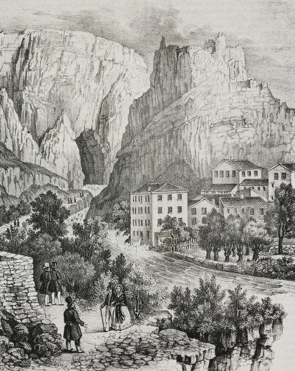 Vista de Fontaine-de-Vaucluse, França, litografia de Sardi de Poliorama Pittoresco, n 51, 30 de Julho de Salvatore Puglia