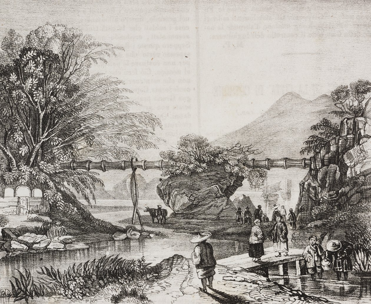 Vista do vale de Hong Kong, China, litografia de Salvatore Puglia de Poliorama Pittoresco, n 14, 9 de Novembro de Salvatore Puglia