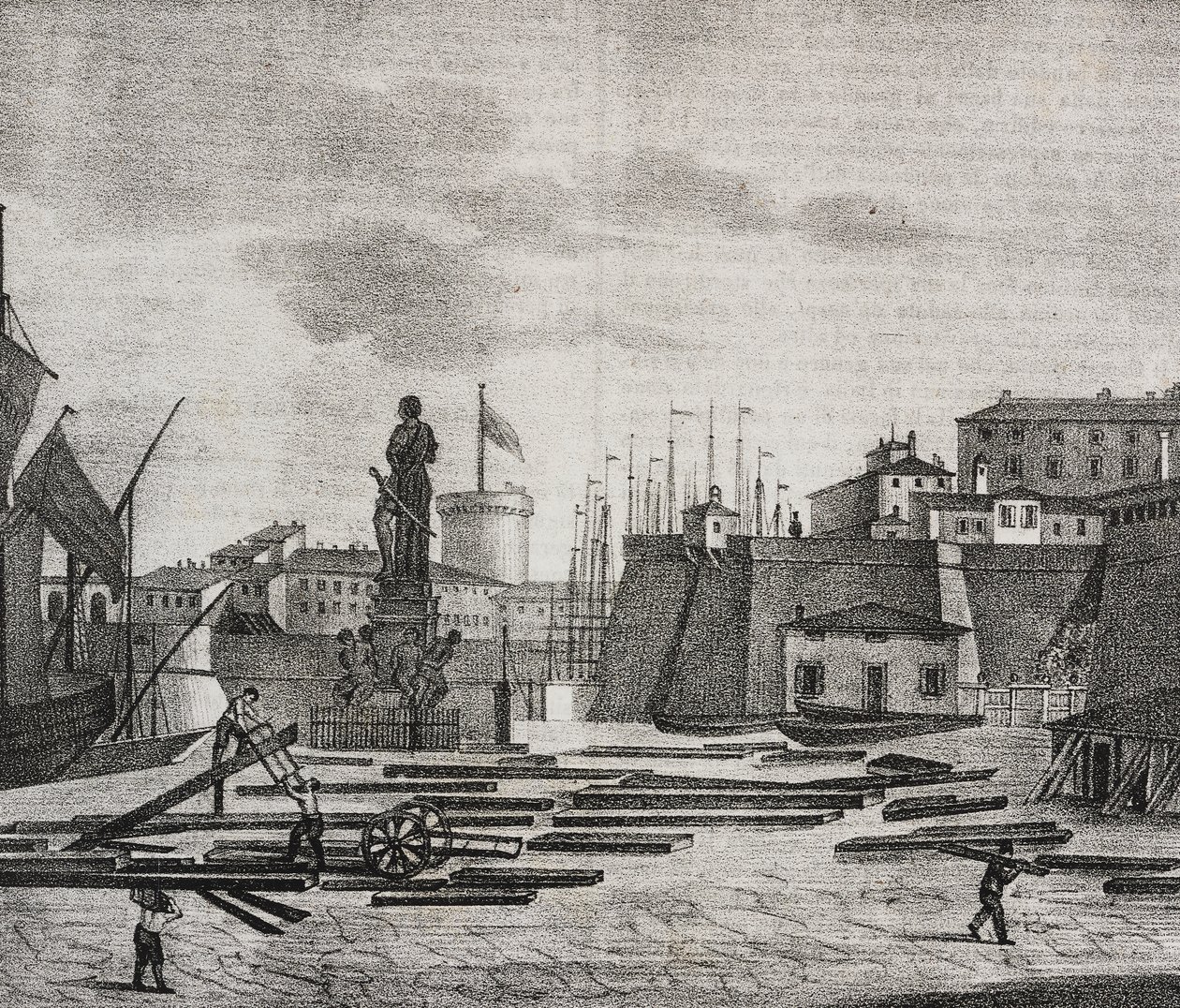 Vista da doca de Livorno, Toscana, Itália, litografia de Salvatore Puglia de Poliorama Pittoresco, n 38, 26 de Abril de Salvatore Puglia