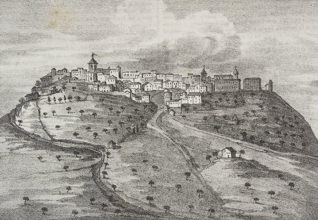 Vista de Montefuscolo, hoje Montefusco, Campania, Itália, litografia de Salvatore Puglia de Poliorama Pittoresco, n 41, 20 de Maio de Salvatore Puglia
