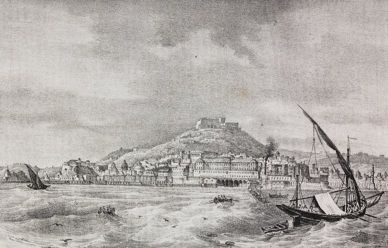 Vista de Nápoles do mar, Campania, Itália, litografia de Salvatore Puglia de Poliorama Pittoresco, n 2, 17 de Agosto de Salvatore Puglia