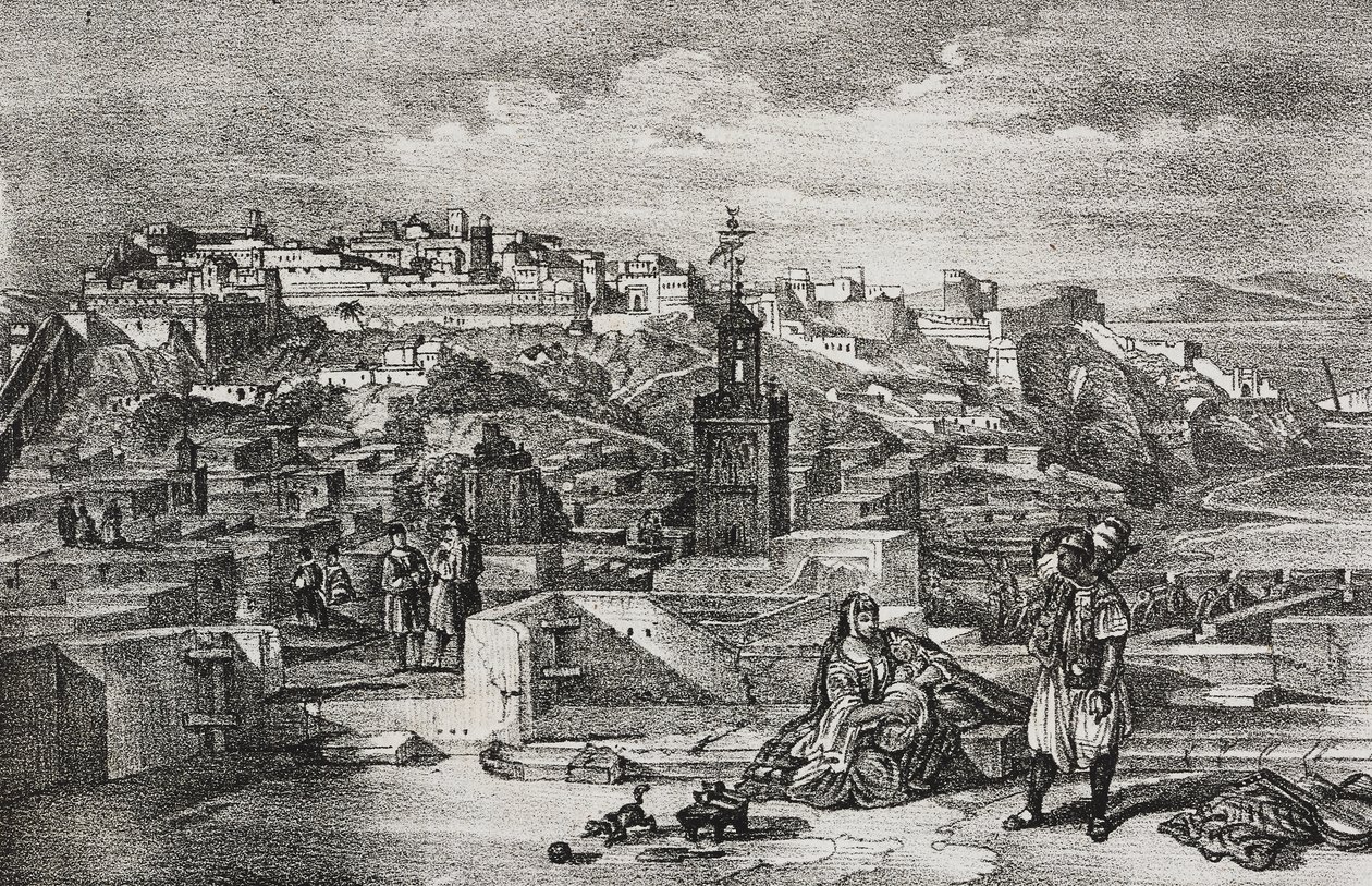 Vista da cidadela de Tânger, Marrocos, litografia de Salvatore Puglia de Poliorama Pittoresco, n 26, 3 de Fevereiro de Salvatore Puglia