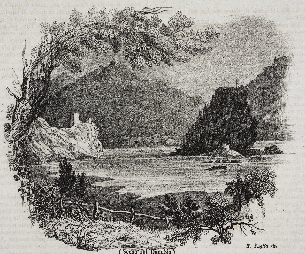 Vista sobre o rio Danúbio, litografia de Salvatore Puglia de Poliorama Pittoresco, n 31, 11 de Março de Salvatore Puglia