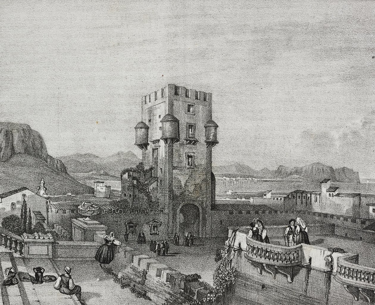 Vila do Príncipe de Butera em Bagheria, Palermo, Sicília, litografia de Salvatore Puglia de Poliorama Pittoresco, n 3, 28 de Agosto de Salvatore Puglia