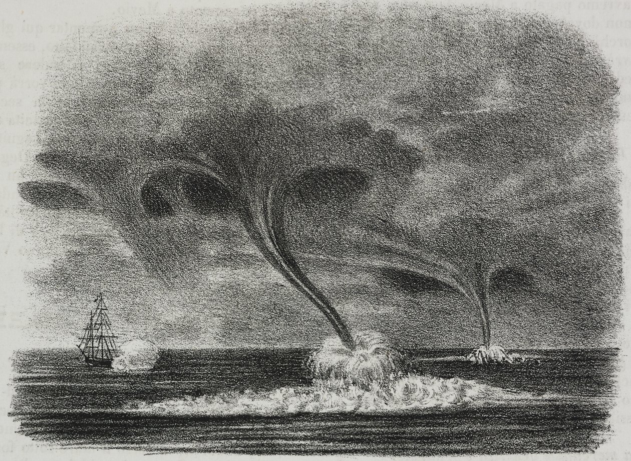 Waterspouts, litografia de Salvatore Puglia de Poliorama Pittoresco, n 48, 9 de Julho de Salvatore Puglia