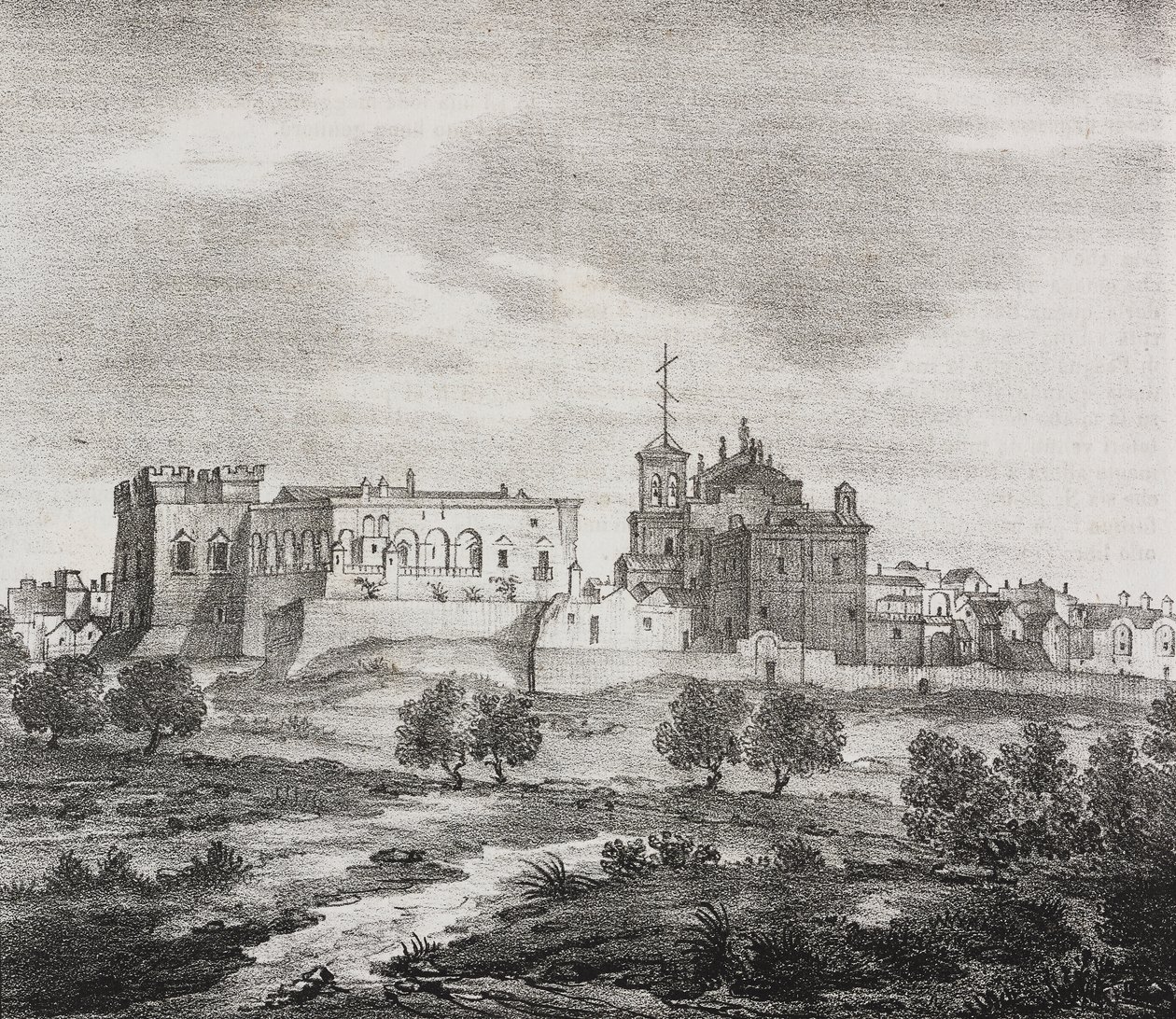 Vista oeste de Mesagne, Apúlia, Itália, litografia de Salvatore Puglia de Poliorama Pittoresco, n 47, 29 de Junho de Salvatore Puglia