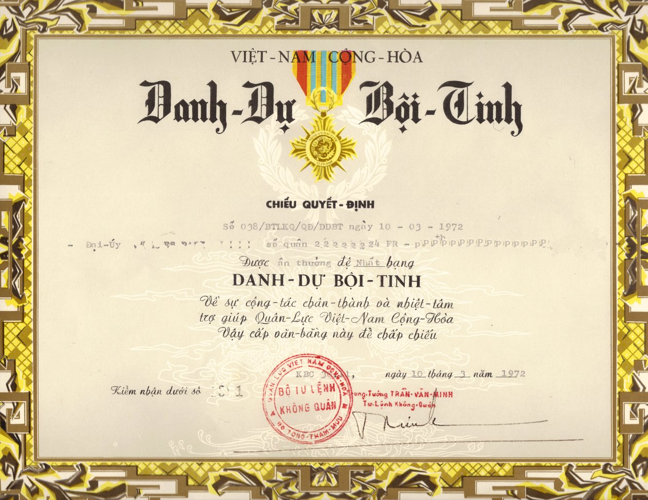 Citação de Medalha de Honra às Forças Armadas do Vietnã (Primeira Classe) de Same.